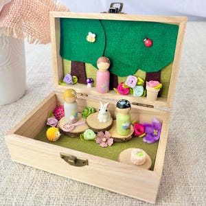 Mini Peg Doll Fairy Garden Travel Set: Handmade Wooden Toy