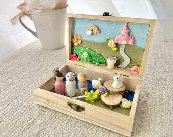 Fairytale Forest Peg Doll Play Set, Travel Toy For Kids, Girls Gift, Wooden Toy, Peg Doll Princess