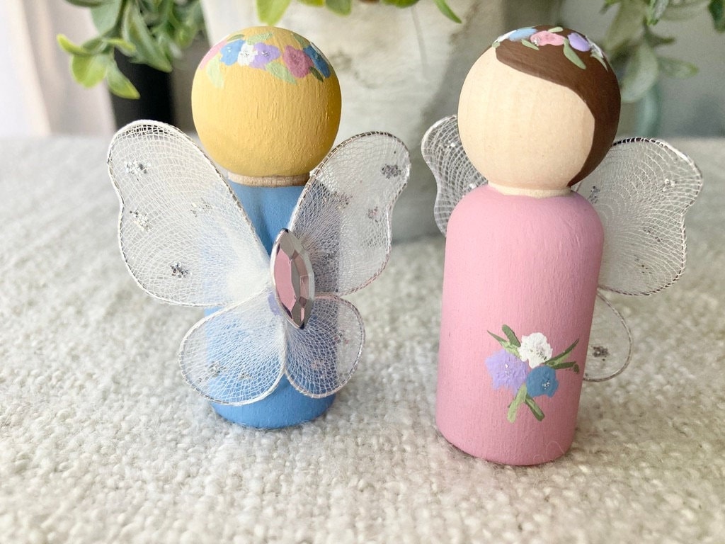 Fairy Peg Dolls With Wings Peg People Fairies Wooden Peg Etsy