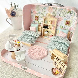 1:12 Scale, Suitcase Dollhouse With 2 Beds For Maileg Mouse, Gift For Girls, Travel Dollhouse, Portable Doll house