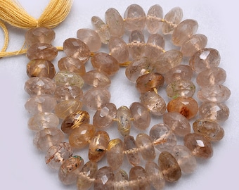 Golden pyrite rose quartz roundel faceted 6.5 mm semi precious stone calibrated faceted loose gemstone strand beads for making jewelry