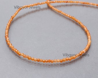 Carnelian Beads Necklace, 2mm Carnelian Beads, Micro Faceted Carnelian Beads Necklace for Women, 18 Inch Necklace