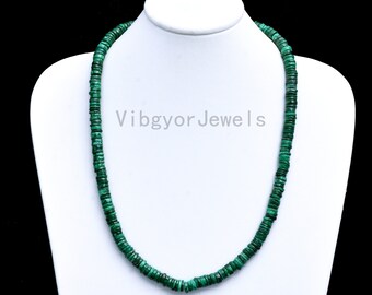 Natural Malachite Beaded Necklace, Malachite Tyre Beads Jewelry, 6.5-7mm Malachite Gemstone Necklace, 18 Inch Malachite Beads Necklace, Gift