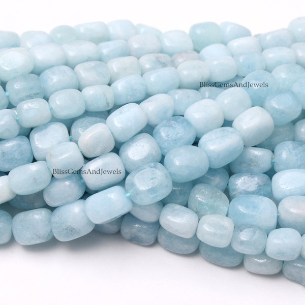 Natural Aquamarine Beads, Blue Aquamarine Smooth Tumble Beads, Aquamarine Nuggets Beads 13" Inch Strand,Semi Precious Aquamarine Stone Beads