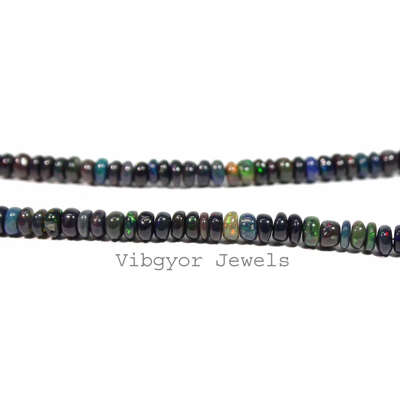 5.5 mm Ethiopian Opal Beads Necklace,18 Inch Ethiopian Opal Necklace AAA Black Opal Smooth Rondelle Necklace Ethiopian Black Opal Necklace