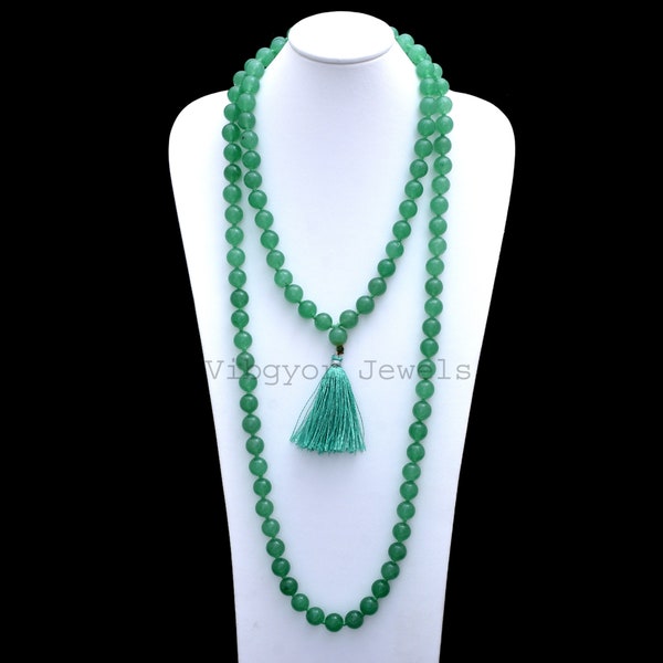 Natural Aventurine 108 Beds Mala, 10mm Beads, Aventurine Jaap Mala Necklace, Aventurine Yoga Mala, Aventurine Smooth Round Beads-Energy