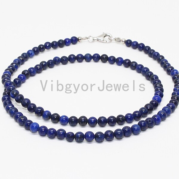 Collier de perles de Lapis naturel, bijoux de perles rondes unies de Lapis, collier de perles de Lapis Lazuli de 18 pouces, collier de perles de Lapis de 3,5 mm, cadeau perlé