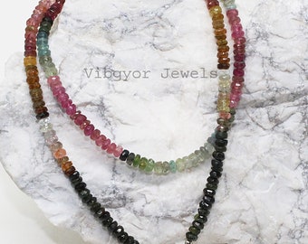 Collier de perles de tourmaline multi naturelle, collier de perles de tourmaline multi de 4-5MM, collier de perles de rondelle de tourmaline multi à facettes, cadeau perlé