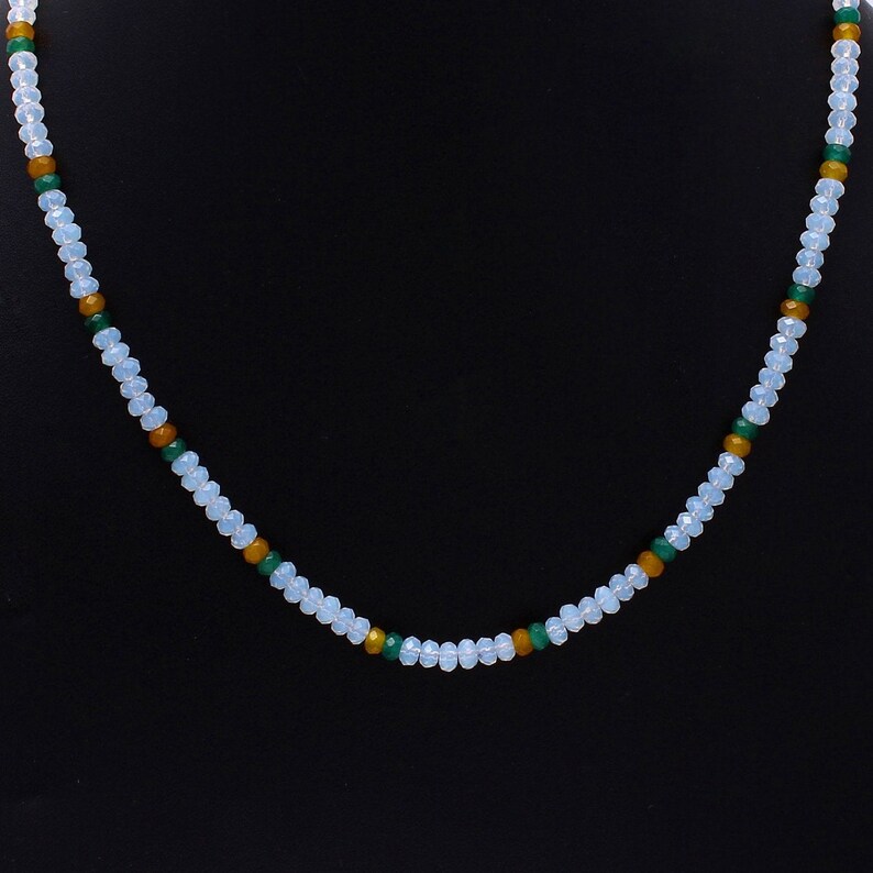 Mix Color Stone Machine Cut Faceted Necklace Multi Stone Faceted Rondelle Shape Beads Necklace with Silver Lock Multi Color Stone Necklace