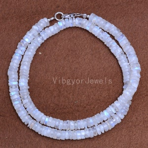 5-6mm Rainbow Moonstone Beads Necklace, Natural Rainbow Moonstone Beaded Necklace, Smooth Tire Moonstone Gemstone Necklace, 18 Inch Necklace