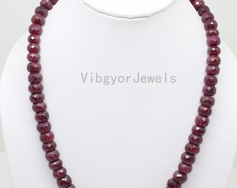 Natural Ruby Beaded Necklace, Faceted Rondell Ruby Gemstone Necklace, 9 to11 MM Ruby Beads Bracelet, 18 Inch Ruby Beaded Necklace, Gift