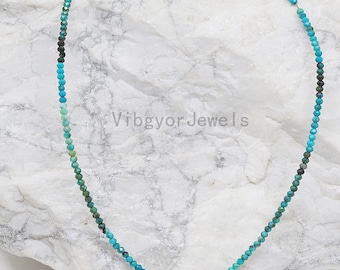 Chrysocolla Beaded Necklace, Chrysocolla Faceted Round Beads Necklace, 2MM Chrysocolla Beads Jewelry, 17" Chrysocolla Beaded Necklace