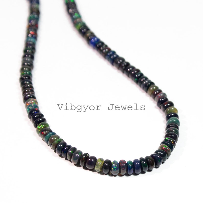 5.5 mm Ethiopian Opal Beads Necklace,18 Inch Ethiopian Opal Necklace AAA Black Opal Smooth Rondelle Necklace Ethiopian Black Opal Necklace