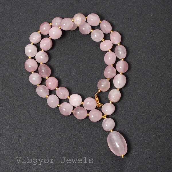 thumbnail image 2 of JaipurJewels 811.85 Carat Natural Pink Rose Quartz Beaded Necklace - 19 Inch Untreated 2 of 3