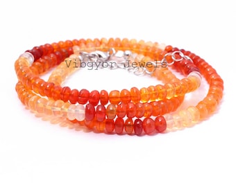 Natural Mexican Fire Opal Beads Necklace, 4mm Fire Opal Beads Jewelry, Smooth Fire Opal Rondelle Beads Necklace, 17 Inch Fire Opal Necklace