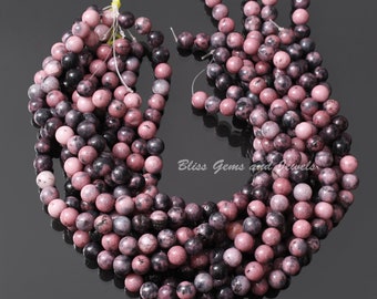 Natural Pink Rhodonite Beads Strand-Shaded Pink 10mm Round Beads-Earthy Stone-Pink Black Matrix Rhodonite Beads-15 inch Mineral Beads Strand