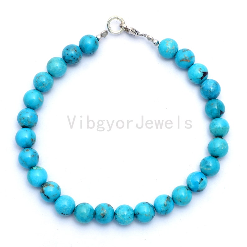 Turquoise Smooth Round Beaded Bracelet Natural Turquoise Gemstone Beaded Bracelet 7mm Turquoise Beaded Jewelry-8 Inch Turquoise Jewelry