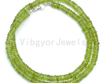 Beau collier de perles de péridot, collier de perles en forme de pneu de péridot naturel, bijoux de perles de péridot de 5 à 5,5 mm, collier de péridot de 18 pouces, cadeau