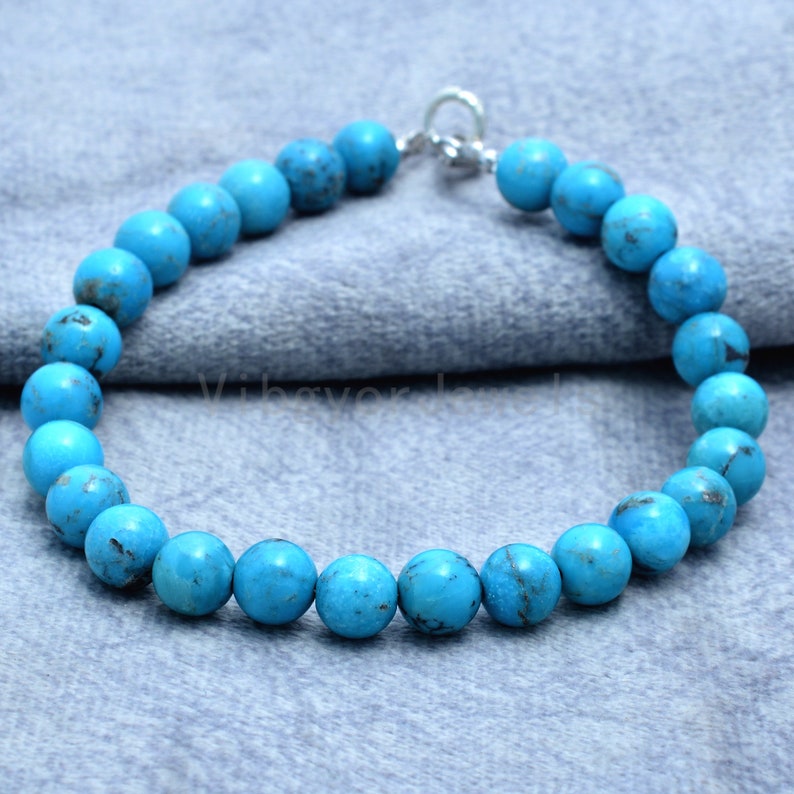 Turquoise Smooth Round Beaded Bracelet Natural Turquoise Gemstone Beaded Bracelet 7mm Turquoise Beaded Jewelry-8 Inch Turquoise Jewelry
