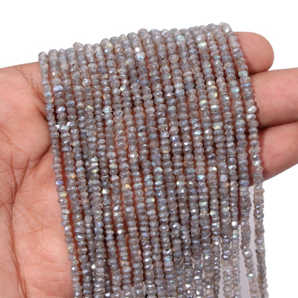 Premium Quality Labradorite Loose Beads , 3.5MM Faceted Roundel Loose Beads , Blue Flash Bridal Wholesale Jewelry Making Loose Beads For Her