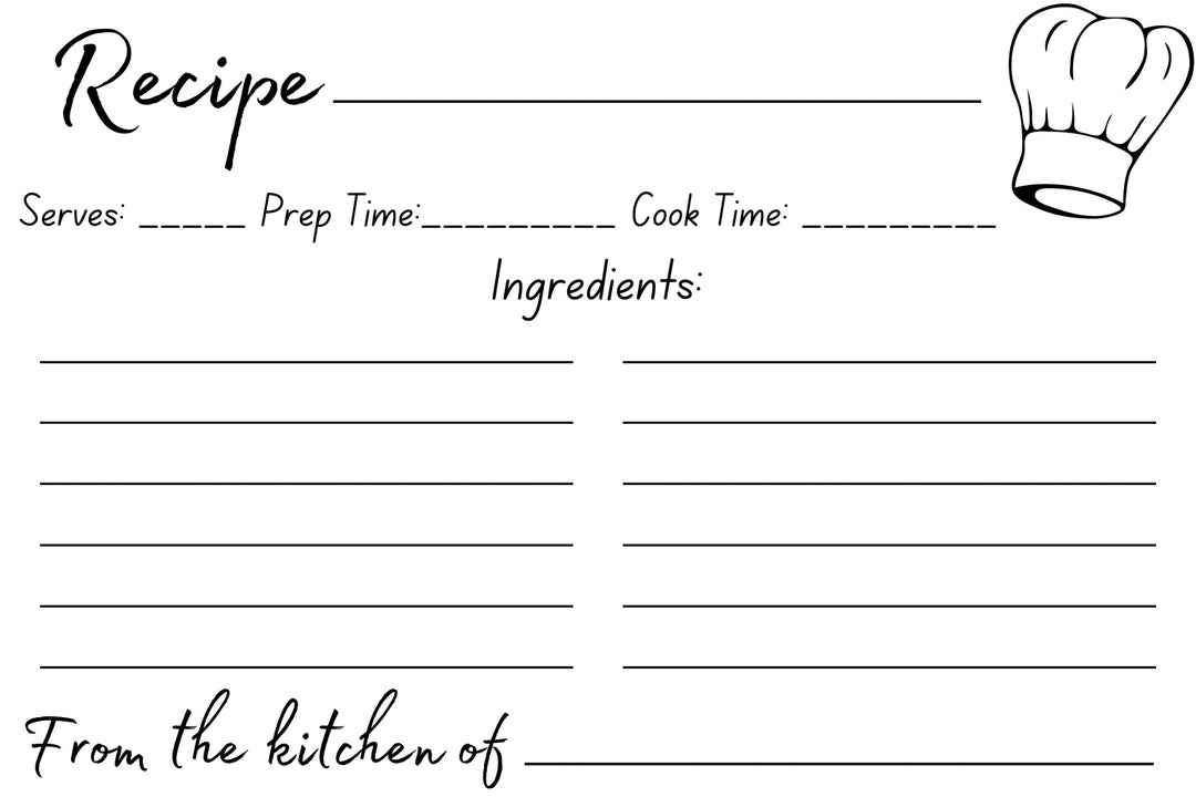 Kitchen Recipe Card Template, Printable Recipe Cards With Minimalist ...