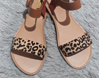 single band animal print sandals