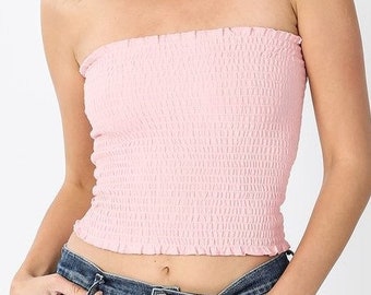 smocked tube top with straps