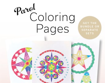 Bundle Set of 11 Christmas Coloring pages, Inspired by Filipino Christmas Parol Lanterns - EASY, INTERMEDIATE and DIFFICULT Levels