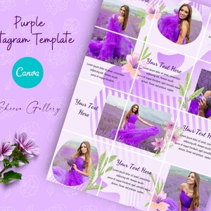 Instagram Puzzle Vorlage Canva Lila | Instagram Feed Templates Lila | Canva Instagram Puzzle Template Lila