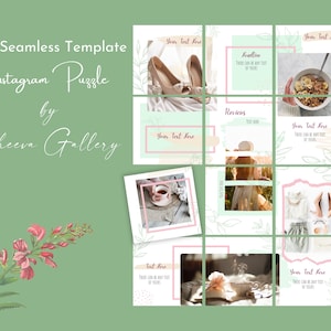 Instagram Template Green, Instagram Puzzle Green, Instagram Feed Green, Instagram Canva Template Minimalist