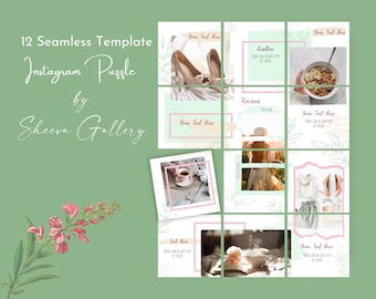 Instagram Template Green, Instagram Puzzle Green, Instagram Feed Green, Instagram Canva Template Minimalist