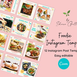 Instagram Post Templates Food | Instagram Feed Templates Pink | Instagram Puzzle Template Canva