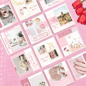 Marble Pink Instagram Puzzle Template Canva, Instagram Template Canva, instagram feed template pink, instagram post, instagram theme