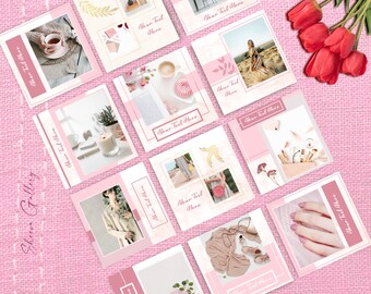 Marble Pink Instagram Puzzle Template Canva, Instagram Template Canva, Instagram Feed Template Pink, Instagram Post, Instagram Theme