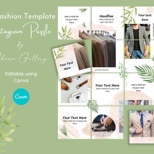 Leaf Green Instagram Puzzle Feed Template  |  Canva Instagram Post Templates | Instagram Puzzle Template Canva | Instagram Feed