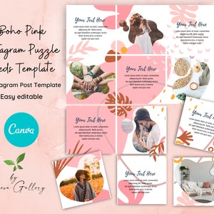Pink Instagram Puzzle Template | boho instagram posts | Boho Instagram Template
