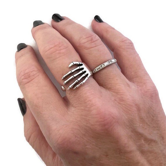 Sterling Silver Skeleton Hand Ring, Skull Ring, Skeleton Ring, Biker,  Women's Jewelry, Bones, Motorcycle, Gypsy, Wiccan, Festival Jewelry