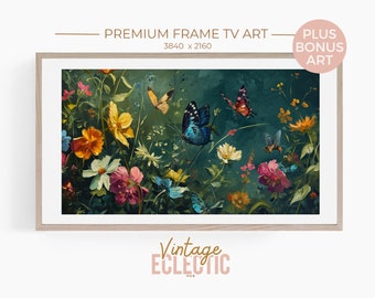 Floral Butterfly Art for Frame TV, Digital Download, Vibrant Nature Scene, Modern Living Room Decor, Instant Wall Art, Colorful Flowers