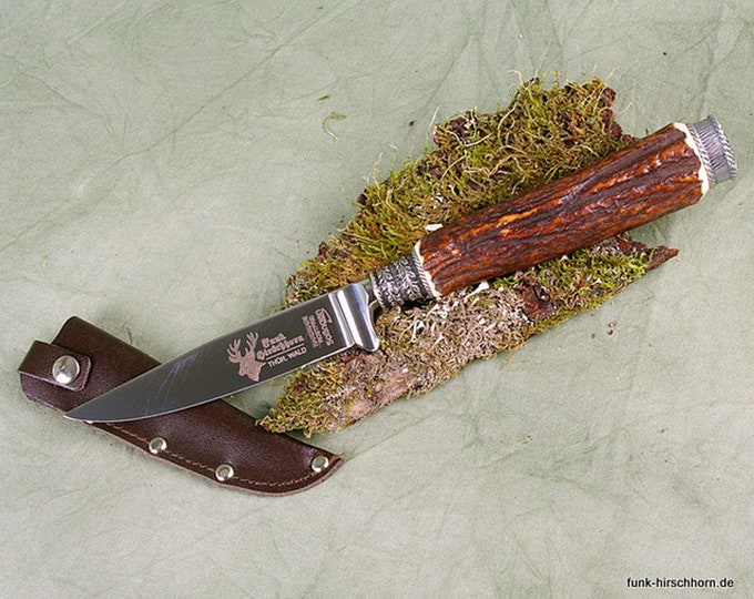 Featured listing image: Traditional knife with zodiac sign Original Austrian - Bavarian deer catcher Hirschhorn handle - knife for lederhosen, hunting knife hunting