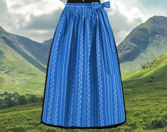 Dirndl apron, 96 cm long. Blue pleated apron with striped pattern, combinable with modern & classic dirndls.