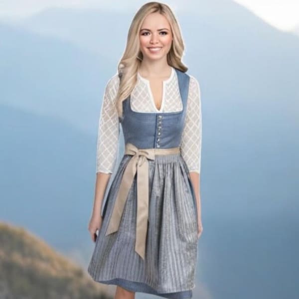 Exquisito dirndl, azul ahumado, largo de falda 65 cm / ropa cultural auténtica / Austria / Baviera / Oktoberfest / traje tradicional