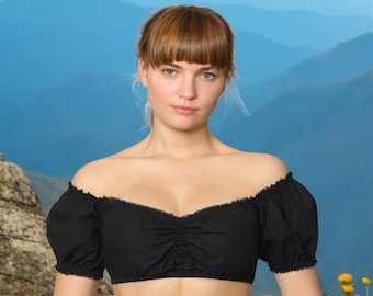 Women's Dirndl Blouse, Black / Authentic Cultural Quality Clothing / Austria / Bavaria / Oktoberfest / Traditional Outfit