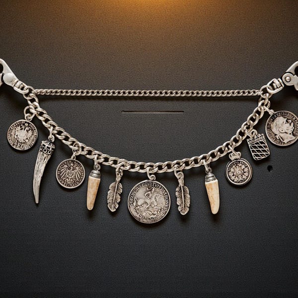 Charivari traditional necklace with coins – antique silver charivari for lederhosen, Oktoberfest accessory, Bavarian Austrian folk jewelry