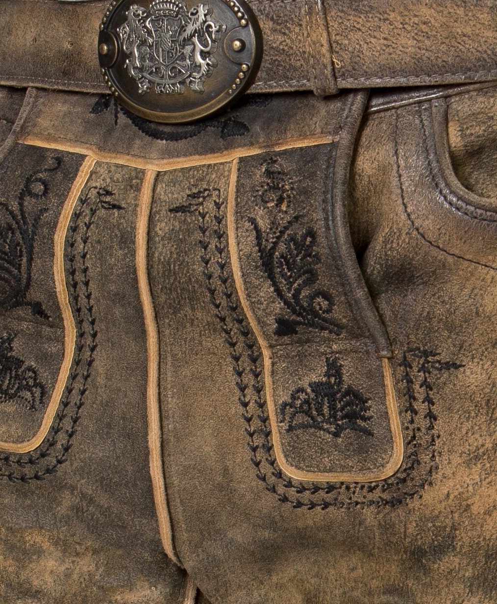 Short leather pants, pants Hartl oid spotted black Bavarian, Austrian ...