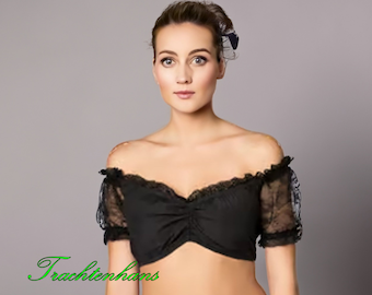 Women's Dirndl Blouse, Black / Authentic Cultural Quality Clothing / Austria / Bavaria / Oktoberfest / Traditional Outfit