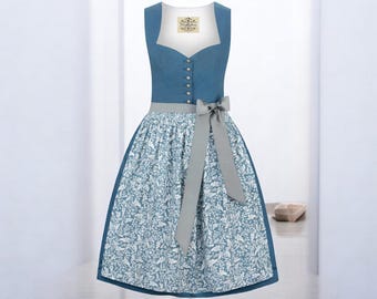 Blue cotton dirndl, 70 cm – summery with floral apron, Oktoberfest dirndl, Austrian Bavarian traditional dress, apron included, blouse not included