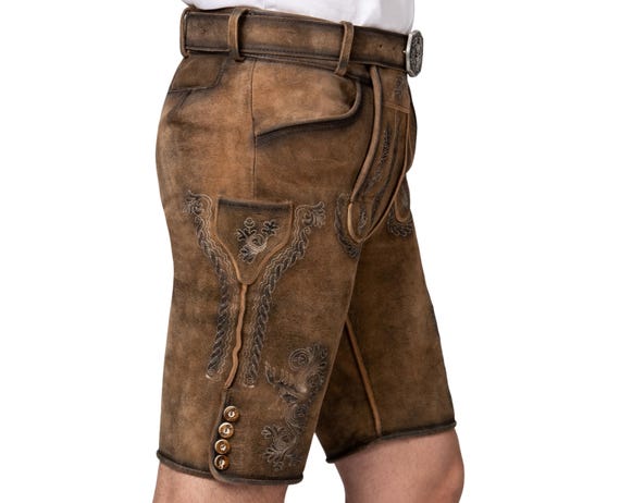 Short Leather Trousers, Light Brown, Traditional Leather Trousers
