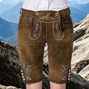 Short ladies&#39; traditional leather trousers &quot;Fabiana&quot; authentic cultural quality clothing / Austria / Bavaria / Oktoberfest / traditional outfit