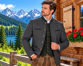 Men's traditional jacket, grey / authentic cultural clothing / Austria / Bavaria / Oktoberfest / traditional outfit
