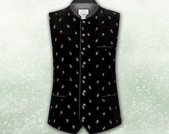 Gilet traditionnel gilet noir le motif avec des fleurs fait de ce gilet un accroche-regard / personnalisé / la tradition rencontre le design intemporel